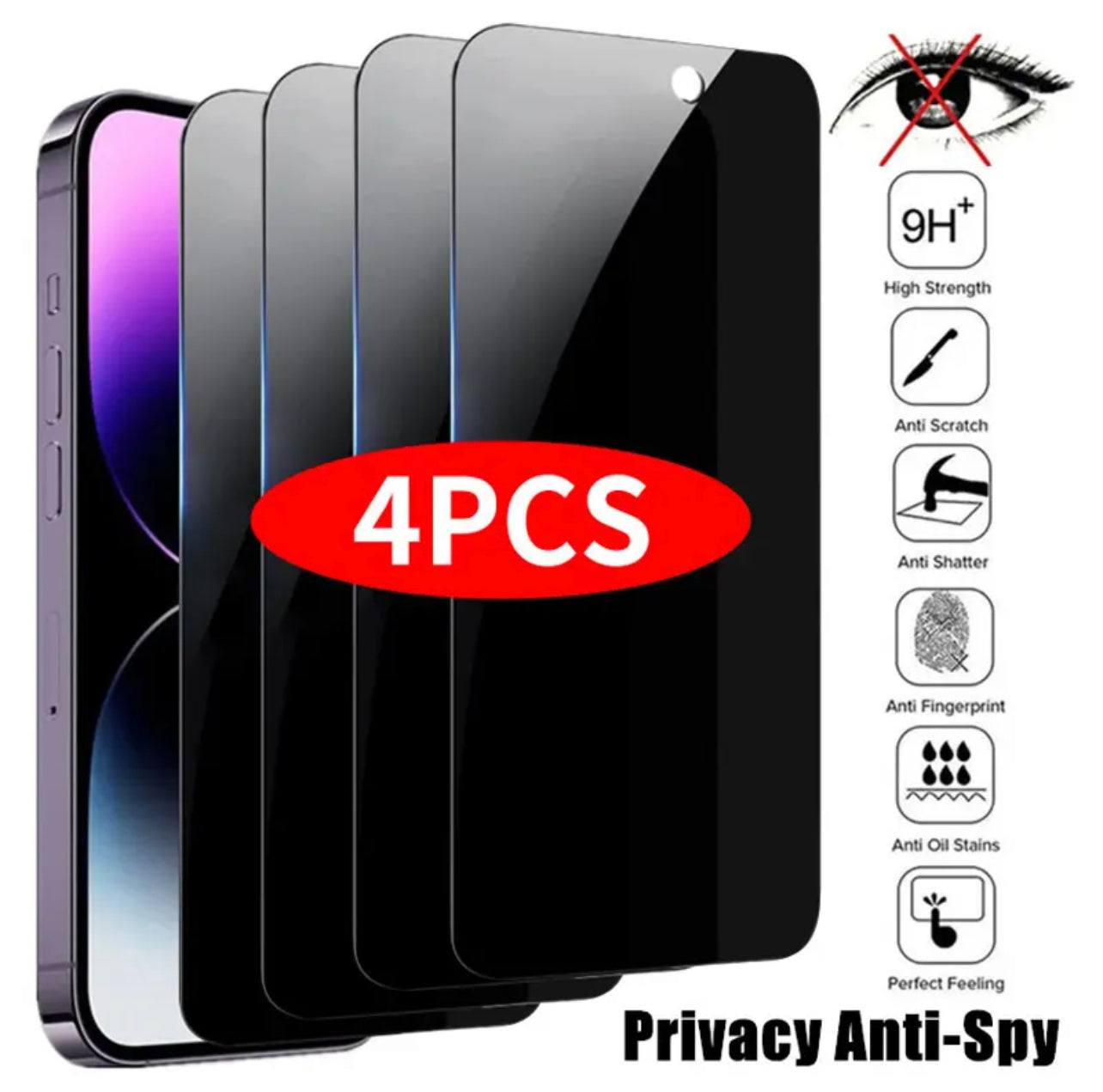 Premium Boundless Full Coverage 30 Degree 9H ShatterProof Privacy Glass Screen Protector 4 Pieces- for Apple iPhone 15 Series Premium Boundless Full Coverage 30 Degree 9H ShatterProof Privacy Glass Screen Protector 4 Pieces- for Apple iPhone 15 Series